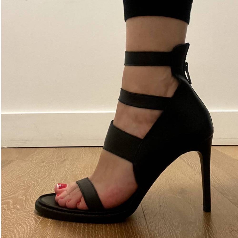 Helmut Lang Rare Black Leather Strappy High-Heel Heels